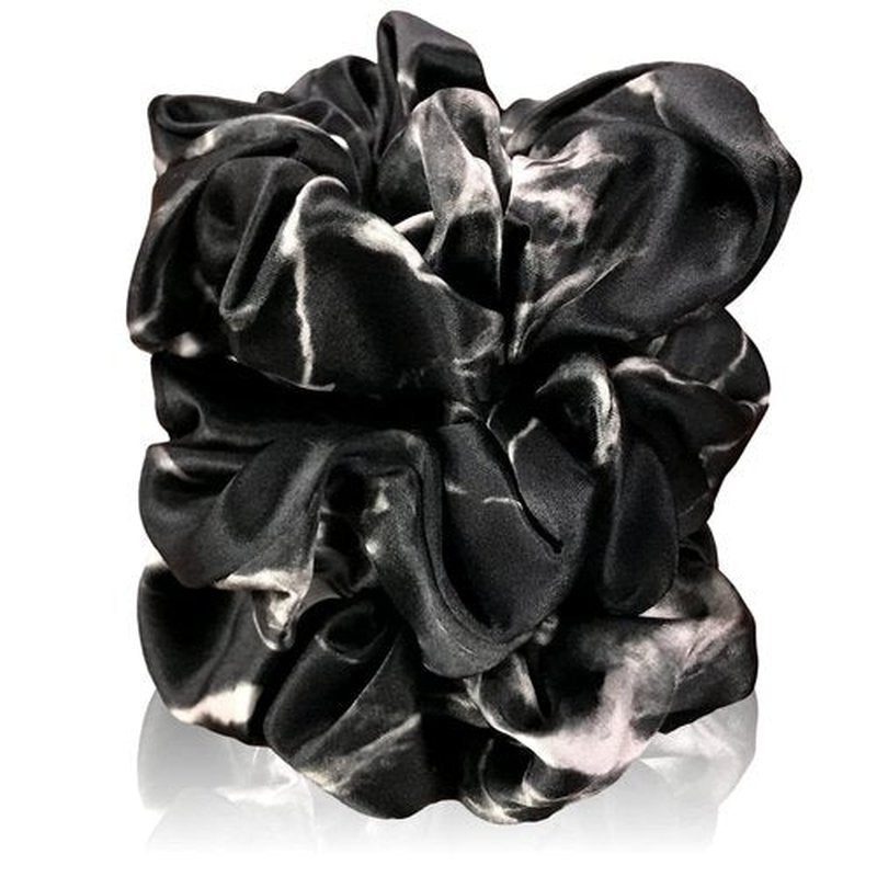 Celestial Silk Mulberry Silk Scrunchies for Hair (Black Marble)