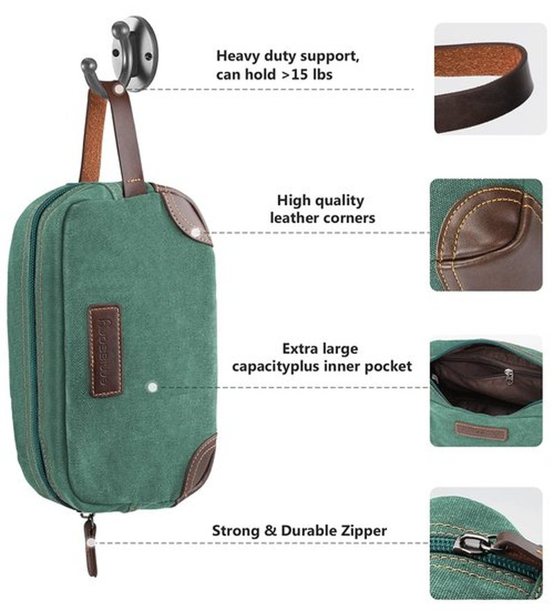 emissary Men's Toiletry Bag, Leather and Canvas Travel Toiletry Bag, Dopp Kit for Men, Travel Bathroom Bag Men's Shaving Kit, Travel Kit Small Bags for Men, Shaving Bag for Travel Accessories (Green)