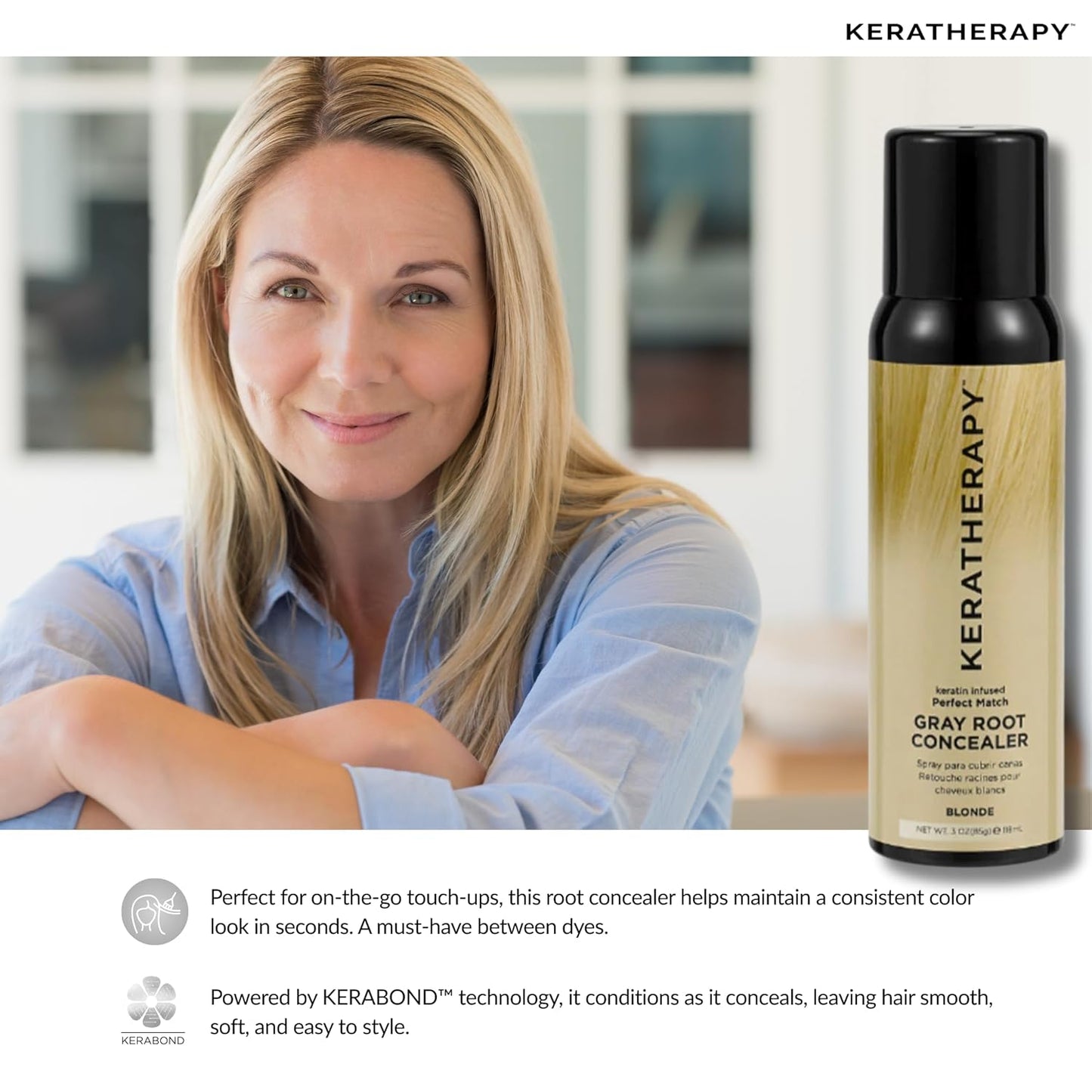 Keratherapy Keratin Infused Perfect Match Gray Root Concealer Spray, Light Brown, 3 oz, 118ml - Root Cover Up Spray to Hide Gray Roots - Keratin Therapy Hair Darkening & Temporary Scalp Concealer