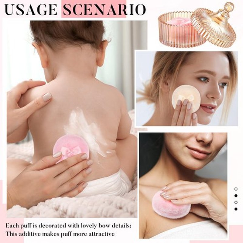 Tioncy 3 Pcs Large Body Powder Puff and Container Powder Container with Puff Powder Puff Crystal Container Soft Washable Reusable Velour Face Body Glitter Powder Puff Wet Dry Makeup(Amber,Simple)