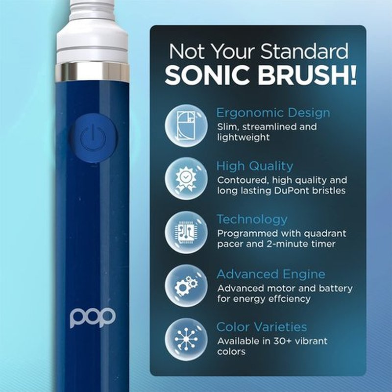 Pop Sonic Electric Toothbrush (Navy Blue) - Travel Toothbrushes w/AAA Battery | Kids Electric Toothbrushes with 2 Speed & 15,000-30,000 Strokes/Minute, Dupont Nylon Bristles