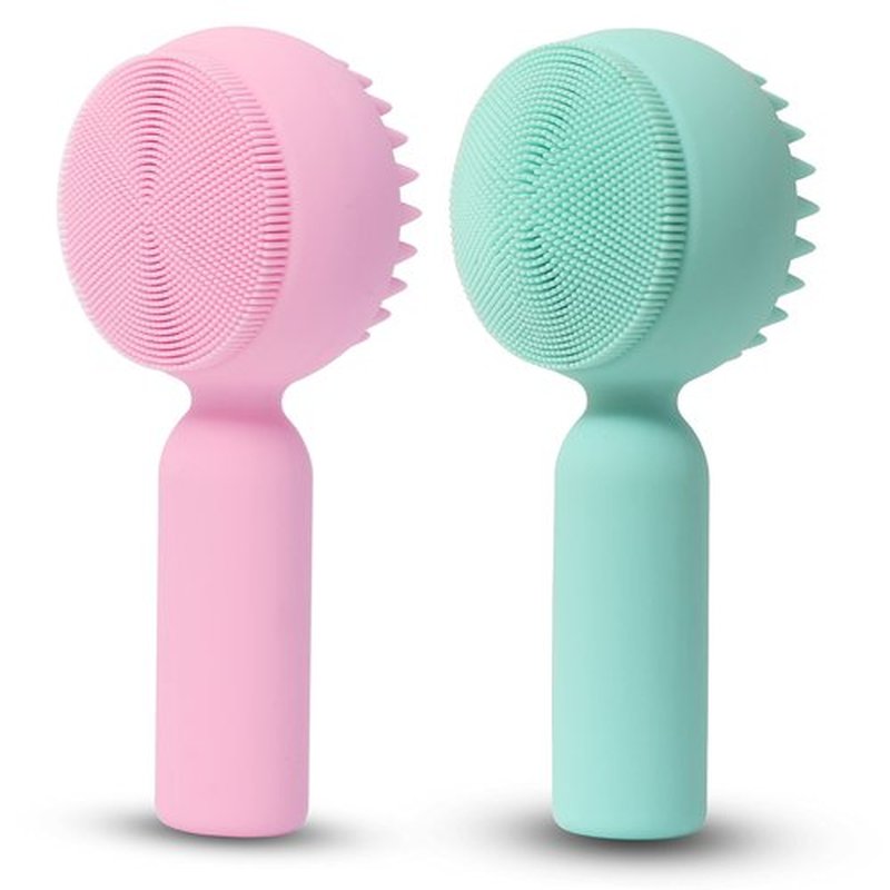 2 PC Silicone Facial Cleansing Brush 2 in 1 Facial Scrubber Manual Exfoliating Facial Brush Face Cleanser Face Exfoliator Ultrafine Bristles for Sensitive Skin Easy to Clean Lather Well(Pink&Green)