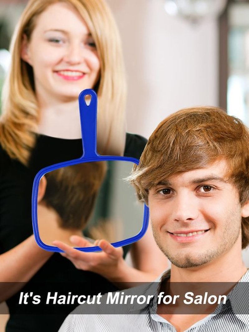 Gladmart Hand Mirror Salon Barber Hairdressing Handheld Mirror with Handle (Square Blue 7.4 x 10.3 inches)