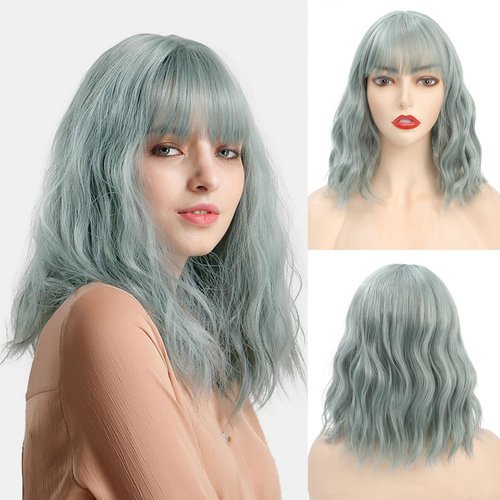 FimTim Short Wavy Bob Wig with Bangs for Women - Colorful Synthetic Wig for Daily Use