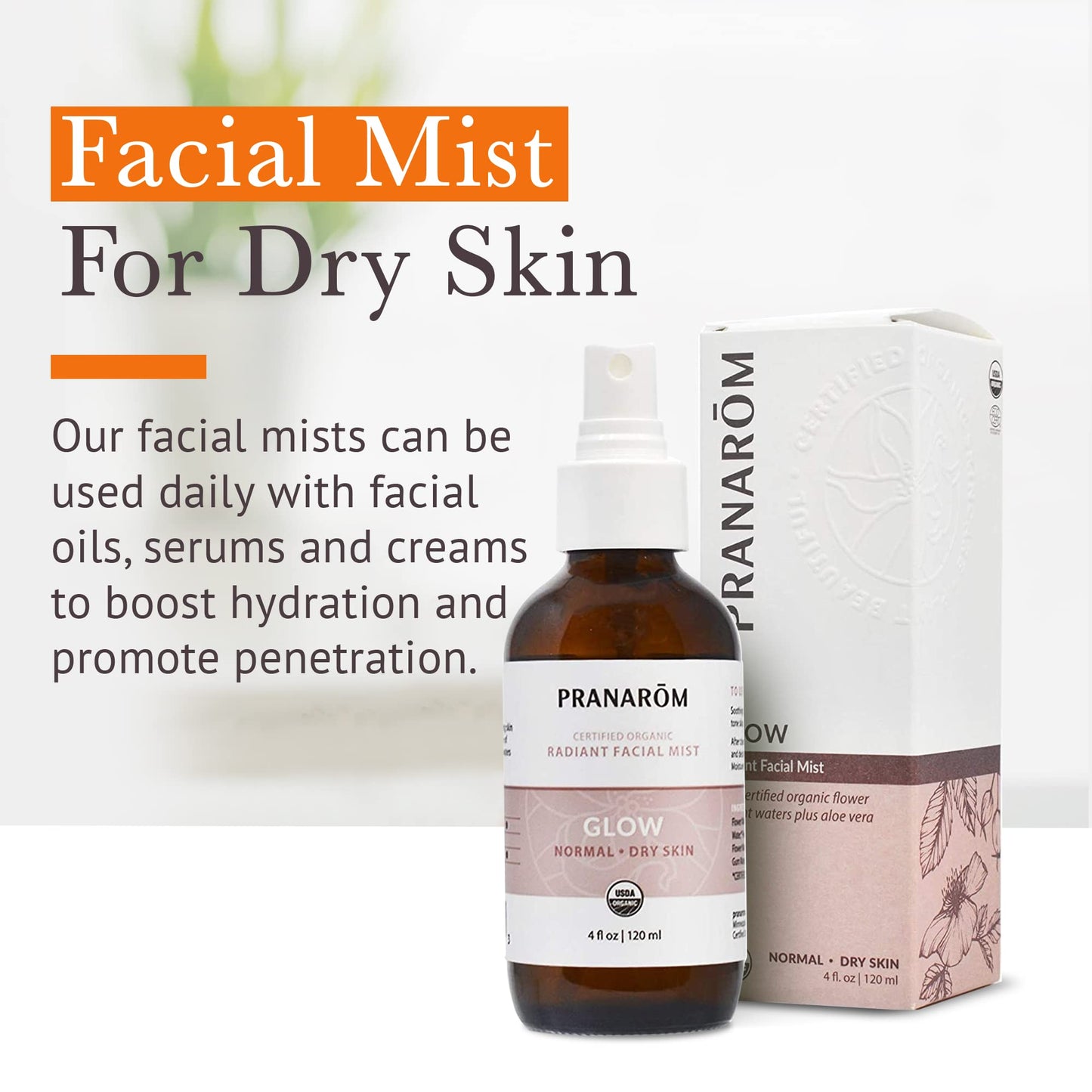 Pranarom Facial Mist (4oz / 120ml) - 100% Pure & Natural Essential Oil Facial Mist for Dry Skin Hydration & Toning (Glow (Dry Skin))