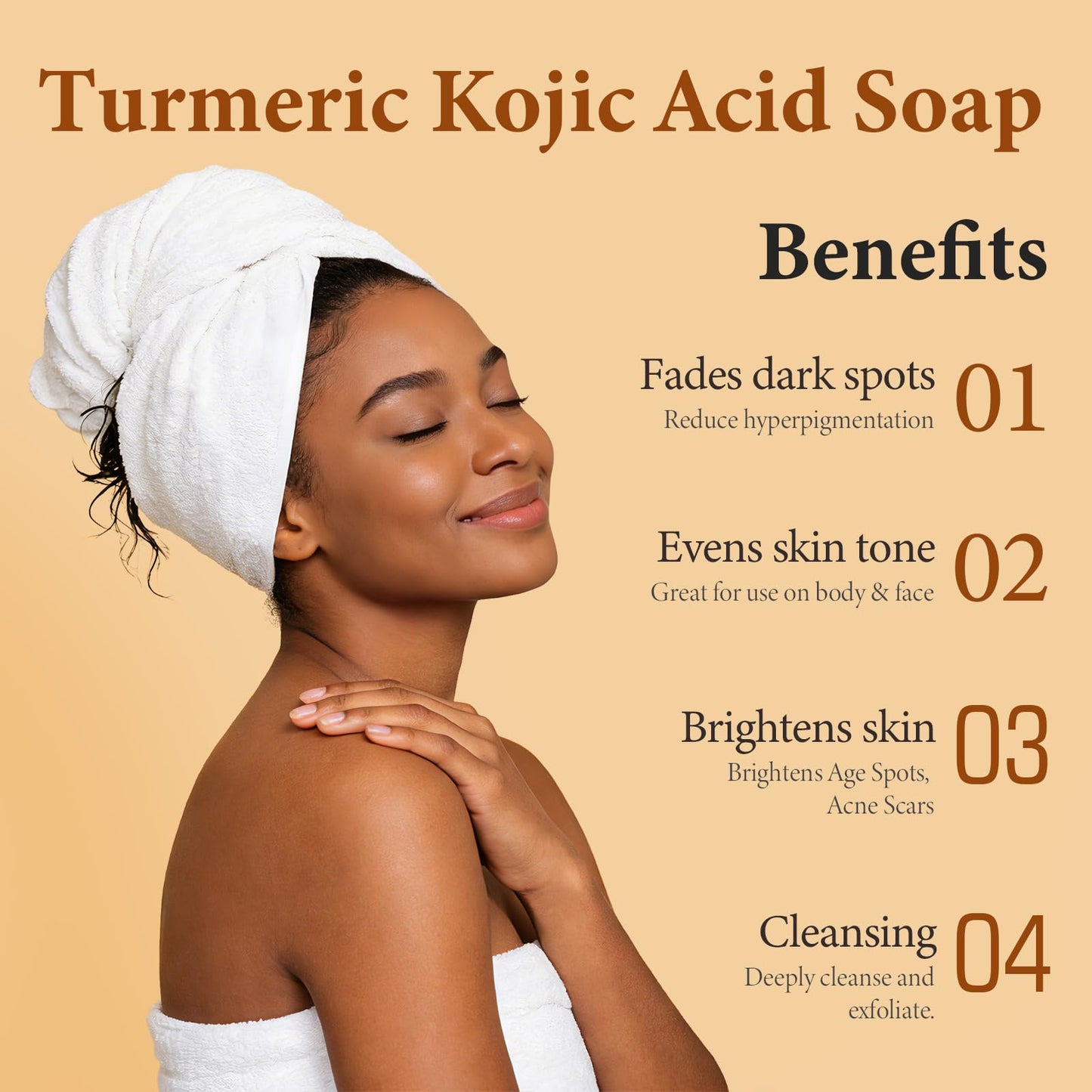 PALFICAB Kojic Acid Soap for Dark Spots & Uneven Skin Tone – Turmeric Brightening Cleansing Bar with Vitamin C, Shea Butter & Hyaluronic Acid – Face & Body Soap for Radiant-Looking Skin, 3.5 oz