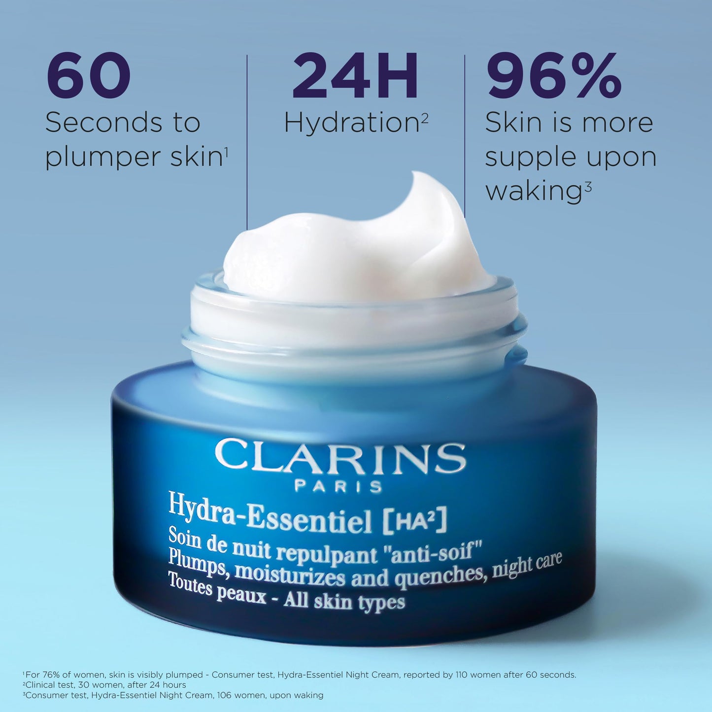 Clarins Hydra-Essentiel Silky Cream and Night Cream Intensely Hydrating Bundle | 60 Seconds to Plumper Skin*| 24H hydration**| Daytime Face Moisturizer for Normal to Dry Skin |Contains Hyaluronic Acid