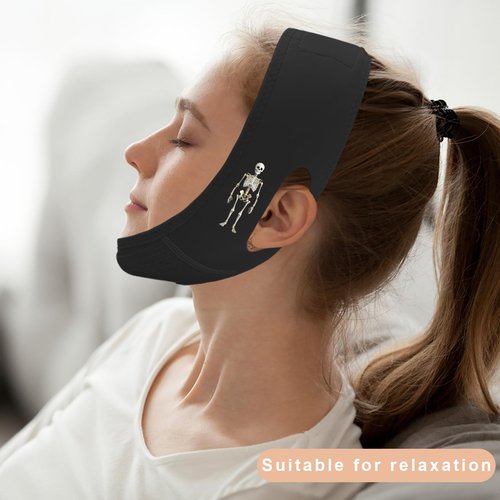 Yuibthr Chin Strap for Sleeping, V Line Lifting Mask, Halloween Decorations Skeleton, Reusable Face Strap, Jaw Exerciser (black)