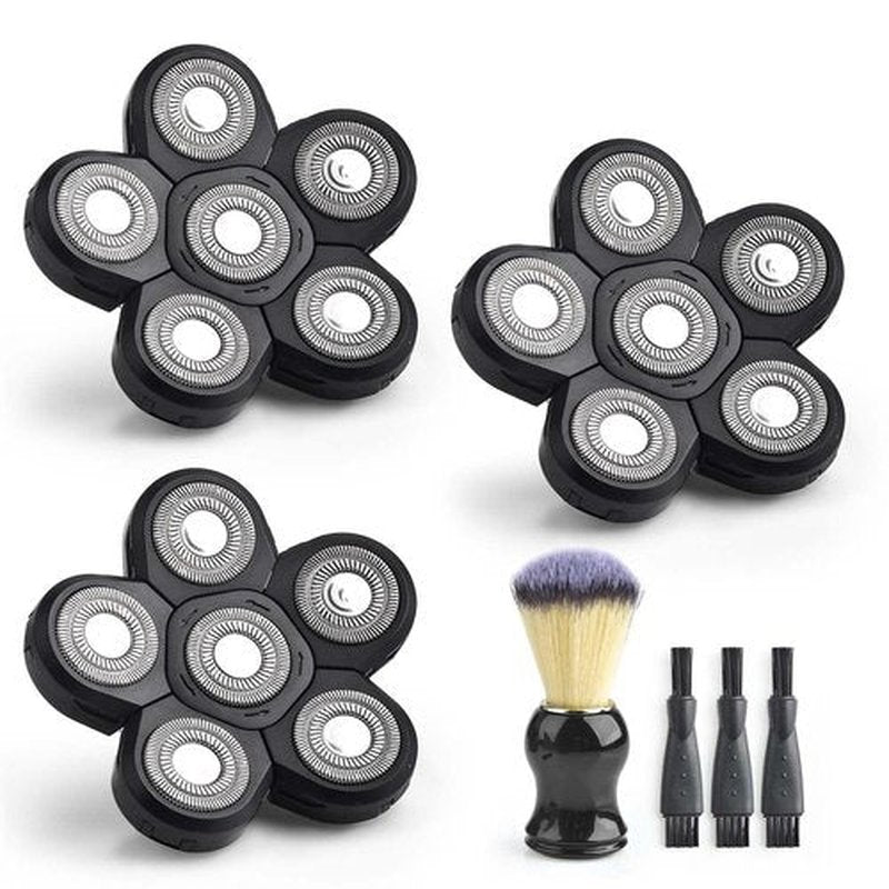 6D Blades Shaver Replacement Heads, Head Shavers for Bald Men Replacement Blades, with Shaving Brush & Shaver Cleaning Brushes, 3 Pack
