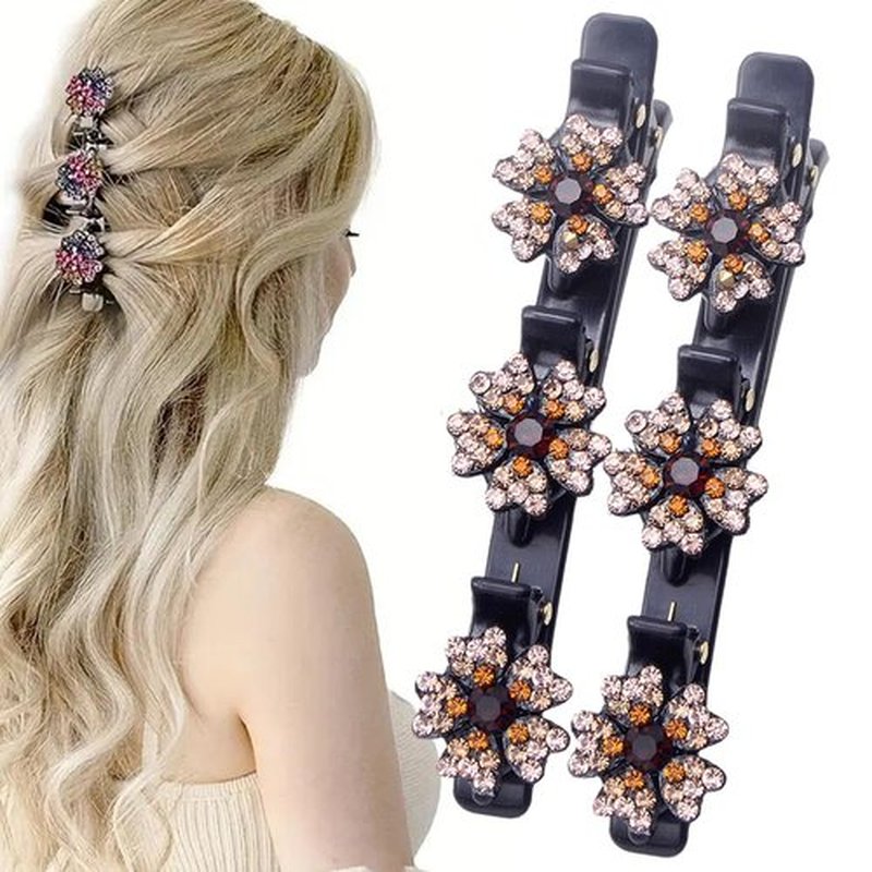 2 PCS Sparkling Crystal Stone Braided Hair Clips Girls,2024 Hair Clips for Women,Hair Clips for Thin Thick Curly Hair,Small Hair Clips Hair Braid Clips for Home Use (Gold)
