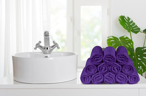 Softolle 100% Cotton Ring Spun Wash Cloths – Bulk Pack of Washcloths – 12x12 Inches – Wash Cloth for Face, Highly Absorbent, Soft and Face Towels (Purple, 24 Pack)