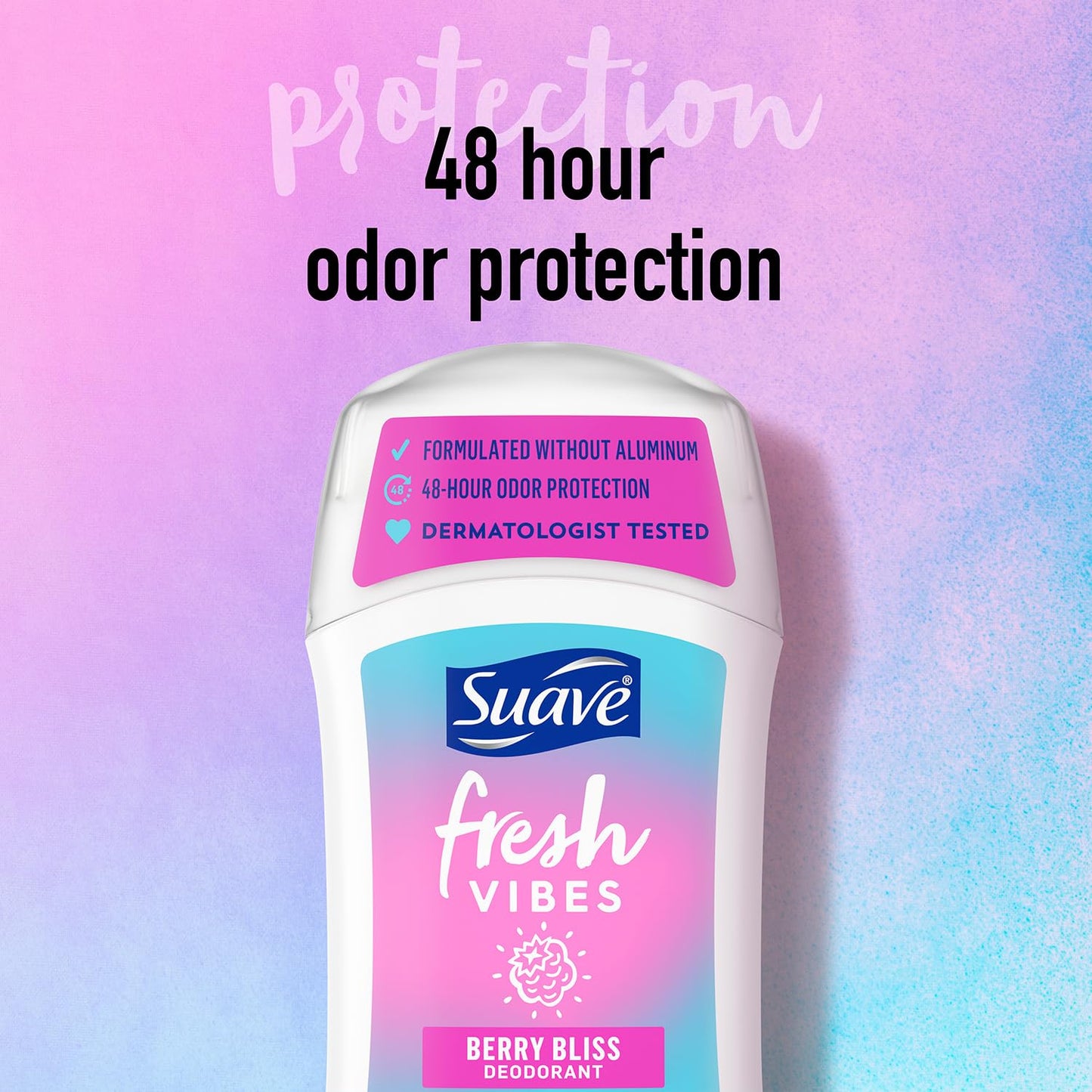 Suave Aluminum-Free Deodorant, Kids & Teen Girls – Fresh Vibes Berry Bliss 2-Pack, 48H Protection, 1.2 Oz Ea