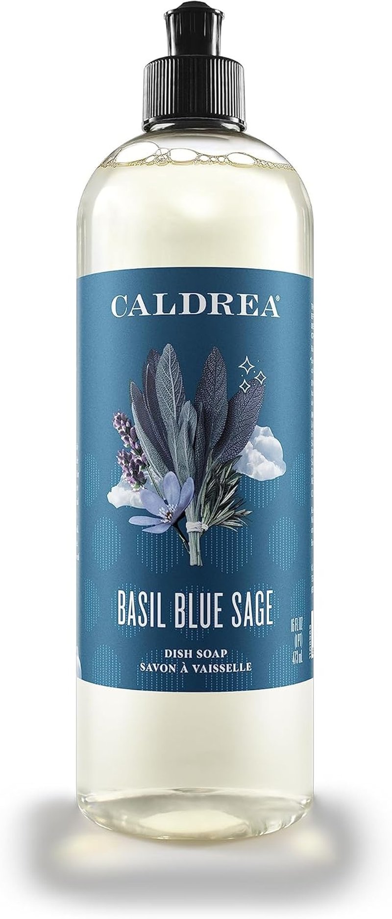 Caldrea Dish Soap - Biodegradable Dishwashing Liquid with Aloe Vera & Soap Bark | Basil Blue Sage, 16 oz