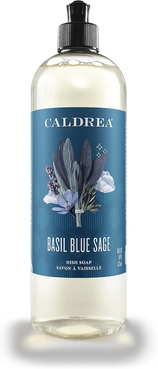 Caldrea Dish Soap - Biodegradable Dishwashing Liquid with Aloe Vera & Soap Bark | Basil Blue Sage, 16 oz