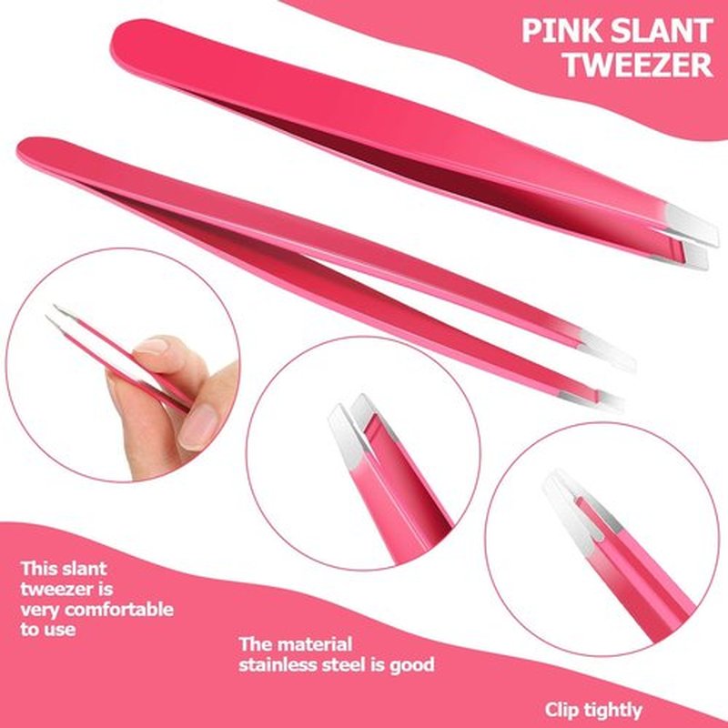 12 Pieces Eyebrow Tweezers Stainless Steel Slant Tip Tweezers Facial Hair Eyebrow Precision Tweezers for Men and Women (Rose Red)