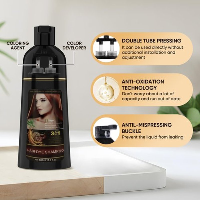 Lancity Hair Dye Shampoo 3-In-1 Hair Color Shampoo Instant Coloring Gray Hair Coverage Nature Herbal treated for Men and Women (500mL,17.6 Fl Oz) (Wine red)