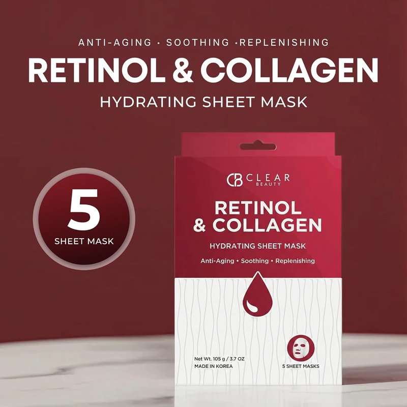 Retinol & Collagen Face Mask | Firming Hydration for Youthful Skin - 5 Vegan Korean Sheet Masks