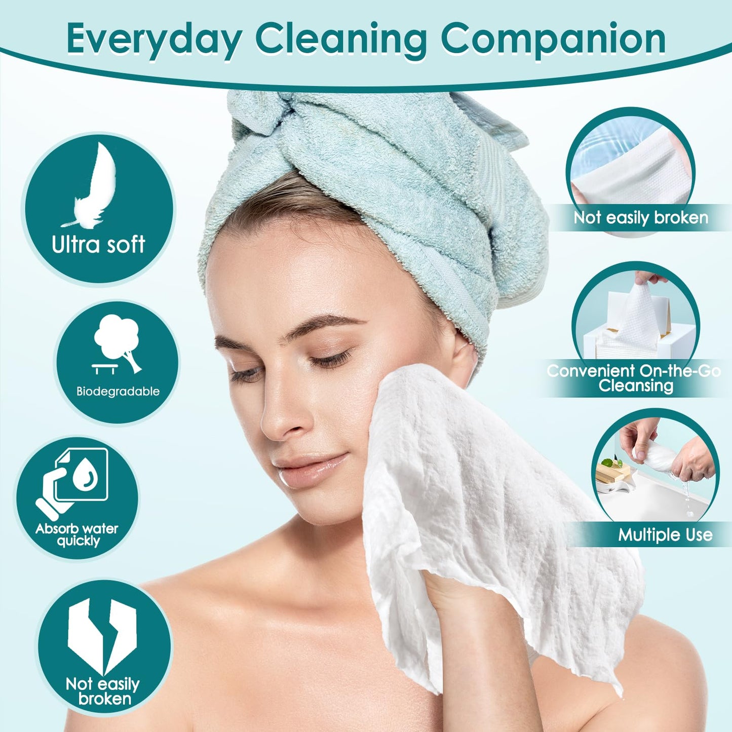 Yansyi Ultra-Thick Disposable Face Towels, 50 Count - 90g/m² Extra Large 10"x12" Cleansing & Makeup Remover Cloths, Ultra-Soft Biobased Fiber, Gentle for Sensitive Skin
