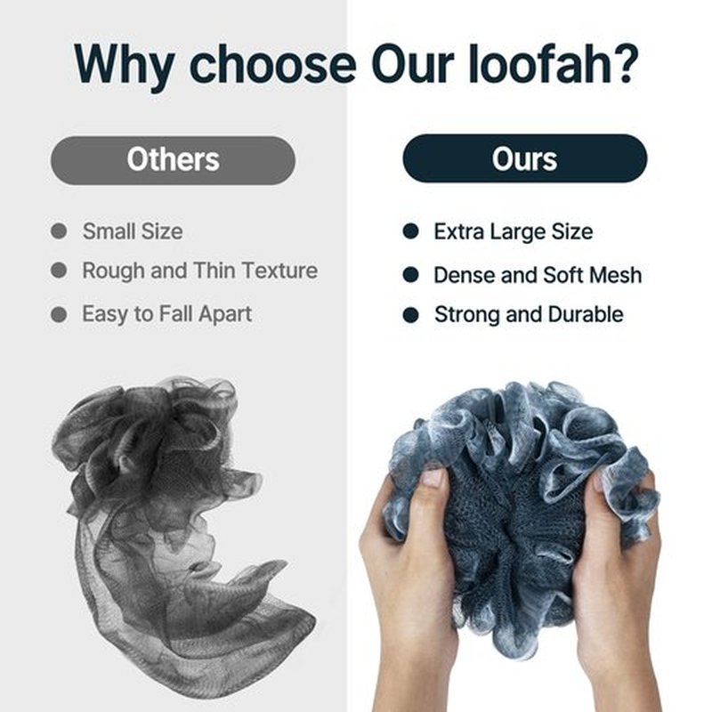 AmazerBath Loofah Sponge, Shower Loofah for Men and Women - Body Scrubber Loofa Set of 3 Indigo & White Edge, Bath Sponge 60g/PCS