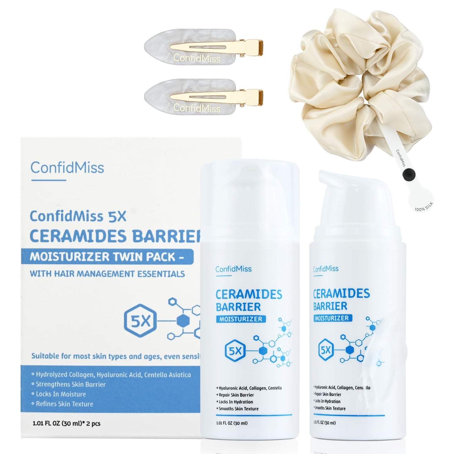 ConfidMiss 5X Ceramide Barrier Moisturizer Face Cream, With Ceramide Hyaluronic Acid Centella Collagen Hydration Relief Redness Reducing Ultra Repair Cream For All Skin Type Sensitive Skin 2PCS