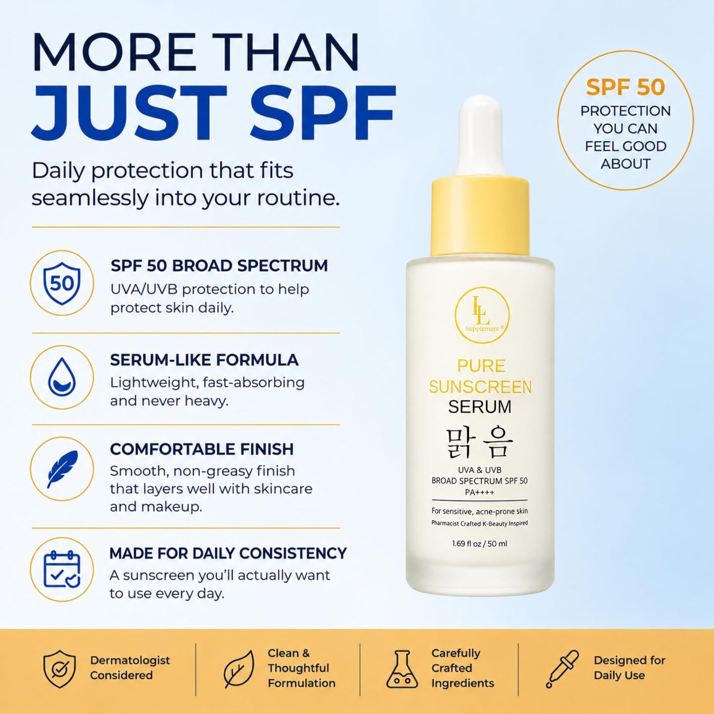 Pure Sunshine Serum SPF 50 | Pharmacist-Formulated Hydrating Face Sunscreen & Primer | Niacinamide Hyaluronic Acid + Vitamin B5 | Invisible Broad Spectrum UV Defense for Oily Sensitive Skin | 1.7 oz
