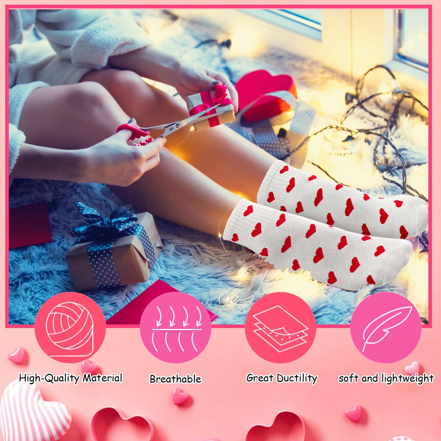 Xanllaxa 10 Pairs Cute Heart White Red Socks,2 Styles Ankle Socks for Women,Frilly Fun Heart Pattern Crew Socks,Novelty Aesthetic Sock for Girls,Valentine's Day,Gifts,Party