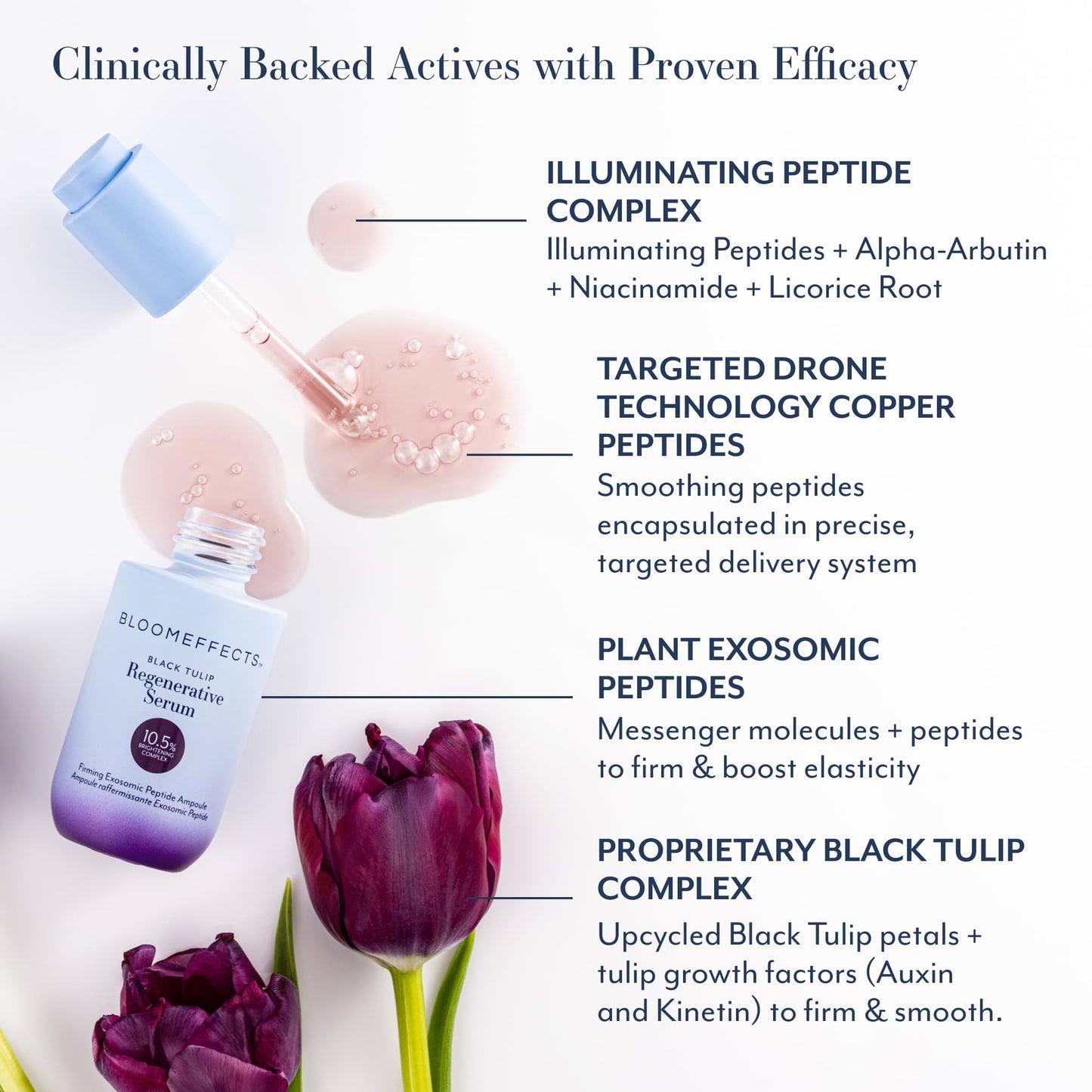 Bloomeffects - Black Tulip Regenerative Serum | Firming Exosomic Peptide Ampoule | Firm, Smooth + Repair | Clean, Conscious Beauty | Leaping Bunny Certified (30 ml | 1 fl oz)