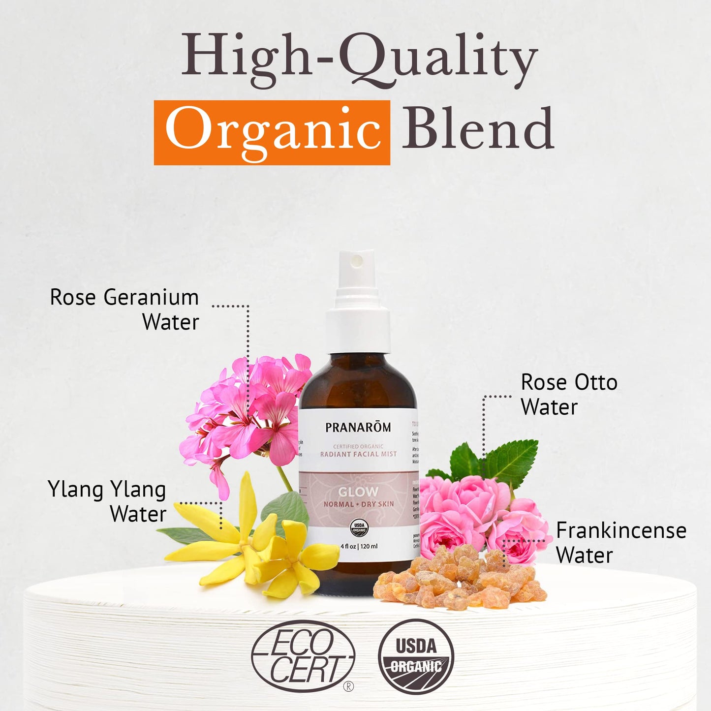 Pranarom Facial Mist (4oz / 120ml) - 100% Pure & Natural Essential Oil Facial Mist for Dry Skin Hydration & Toning (Glow (Dry Skin))