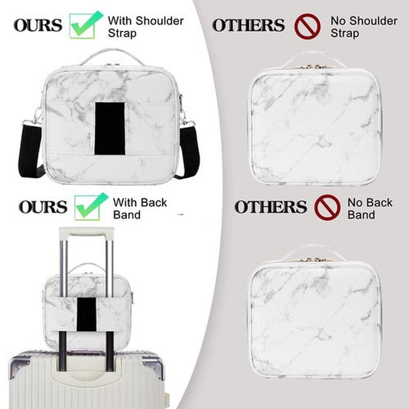 gzcz Travel Makeup Bag 10.2'' Cosmetic Bag Organizer Make up Train Case Portable Brush Artist Storage bag with Adjustable Dividers and shoulder strap for Make up Accessories (Marble White)