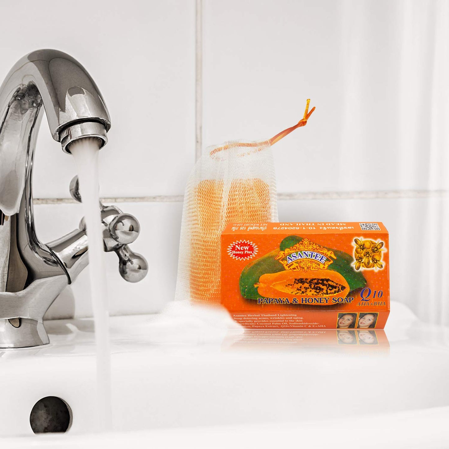 ASANTEE PAPAYA & HONEY Soap Bars with Vitamin C,E and Q10 Skin Cleansing 4.40 Oz (Pack of 2)