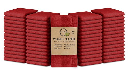 Softolle 100% Cotton Ring Spun Wash Cloths – Bulk Pack of Washcloths – 12x12 Inches – Wash Cloth for Face, Highly Absorbent, Soft and Face Towels (Burgundy, 60 Pack)