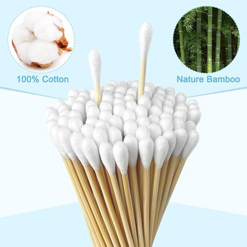 Bamboo Cotton Swabs Set - 400 ct with 300 Double-Tipped 3-Inch and 100 Long 6-Inch Swabs - Biodegradable and Organic with Storage Case for Makeup, Pet Care, and Cleaning