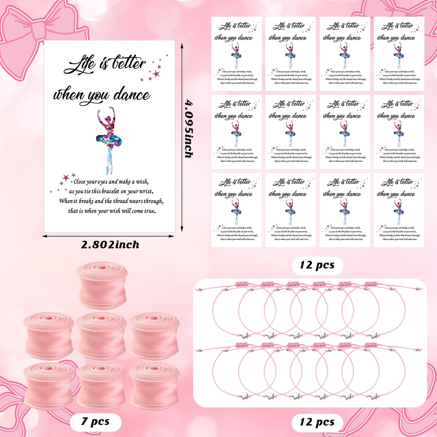 Ferrochef 12 Sets Pink Ballerina Party Favors Dance Back to School Gifts Bulk Dance Birthday Party Supplies with Scrunchies Hair Brush Card Compact Mirror Bracelet Bags Ballerina Team Gifts for Women
