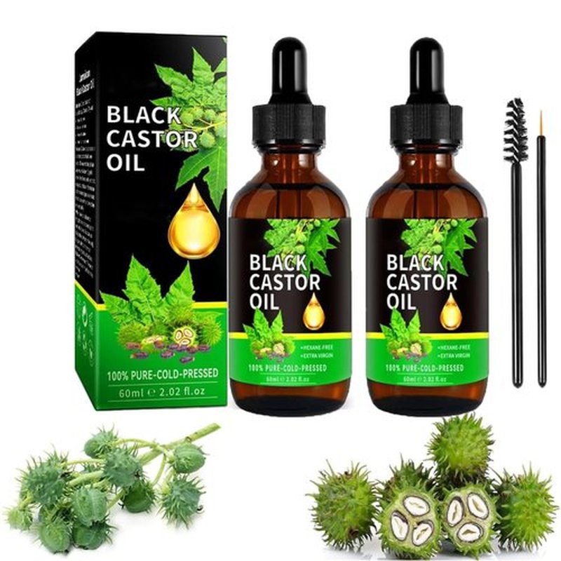 Ricino 100% Puro y Orgánico, Aceite de Castor para Pestañas, Cejas, Encrespado y Crecimiento del Vello - Mujeres y Hombres, 60ml/2.0 Fl Oz (2 Botellas)