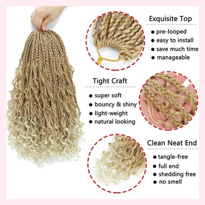 Boho Box Braids Crochet Hair 12 inch 8 Packs Ombre Box Braid Crochet Hair with Curly Ends Goddess Box Braids Crochet Hair Extensions for Black Women(12" 8 Packs, 27/613#)