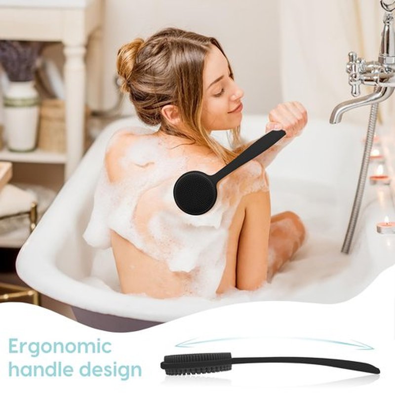 VWMYQ Silicone Back Scrubber for Shower, 17in Lengthen Long Handle Body Brush, Double Sided Shower Brush for Shower Exfoliating and Massage Can Produce Rich Foam, Long Handle Back Scrubber for Men