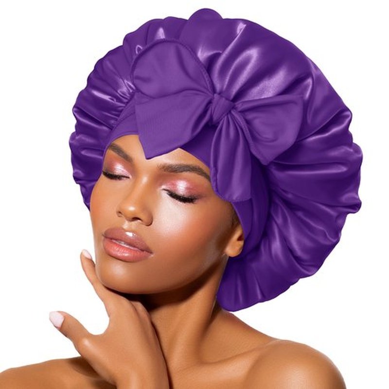BONNET QUEEN Satin Bonnet Silk Bonnet for Sleeping Women Hair Bonnet Night Sleep Cap Scarf wrap for Curly Hair with tie Band Purple