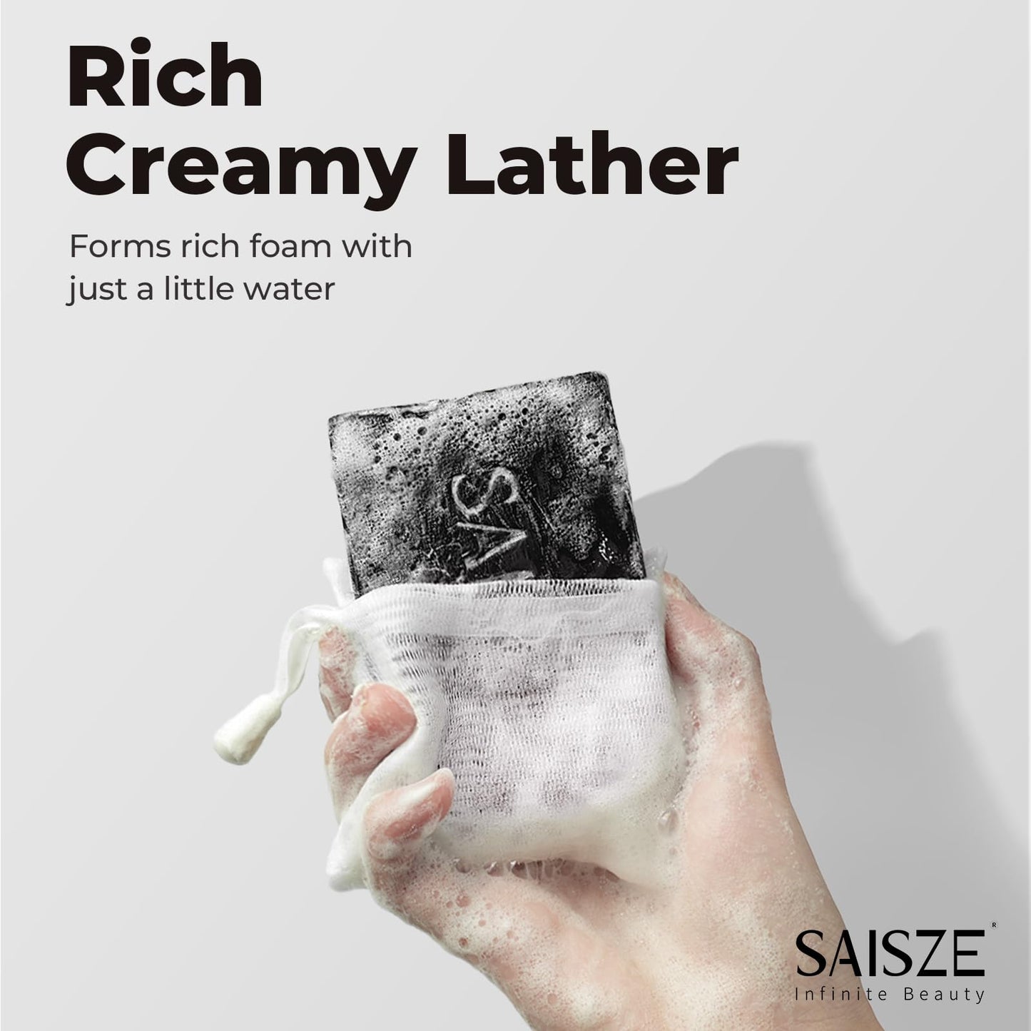SAISZE Activated Charcoal Soap Bar for Acne and Oil Skin, Natural Black Soap for Face and Body Paraben and Sulfate-Free, 8 Ounce