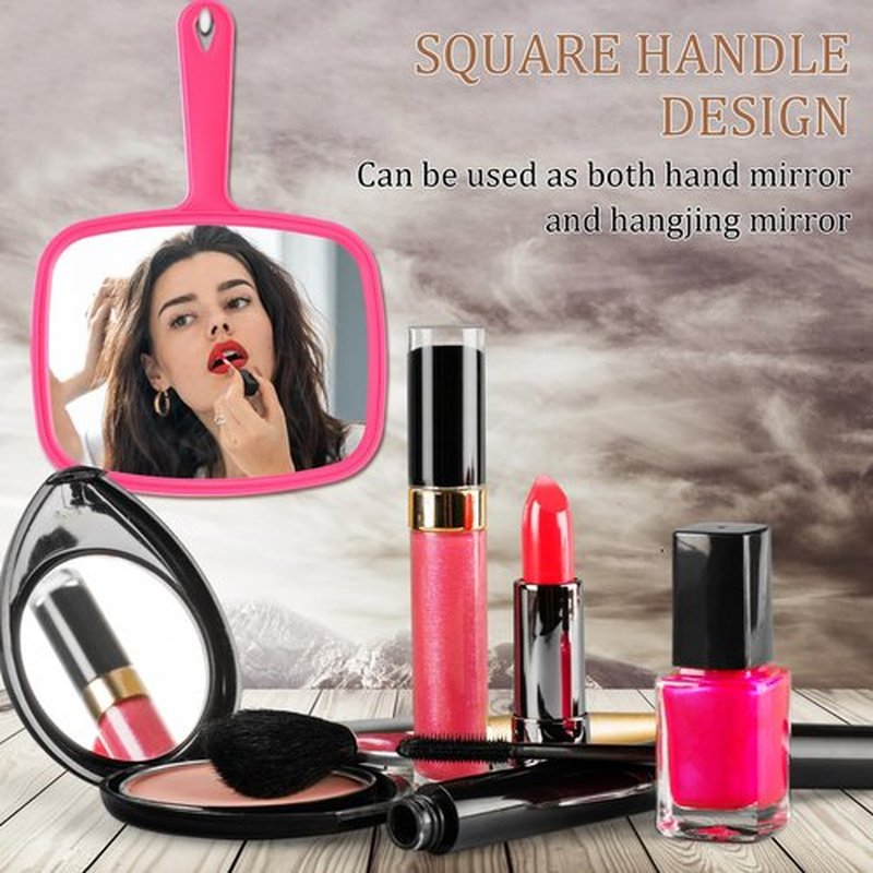 Geetery 12 Pcs Hand Mirror Handheld Cosmetic Mirror with Handle Makeup Mirror Wall Mount for Bathroom Home Barber Salon Travel Portable Beauty School Gift for Women Student 6.69 x 9.45 Inch (Rose Red)