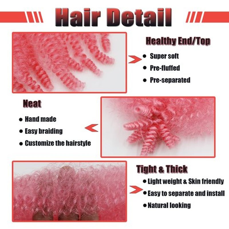 KYNLEY 12 Inch Pink Spring Twist Hair 2 Packs Springy Afro Twist Hair Pre-Separated Kinky Marley Twist Braiding Hair Wrapping Hair for Soft Locs (Pink Marley Hair)