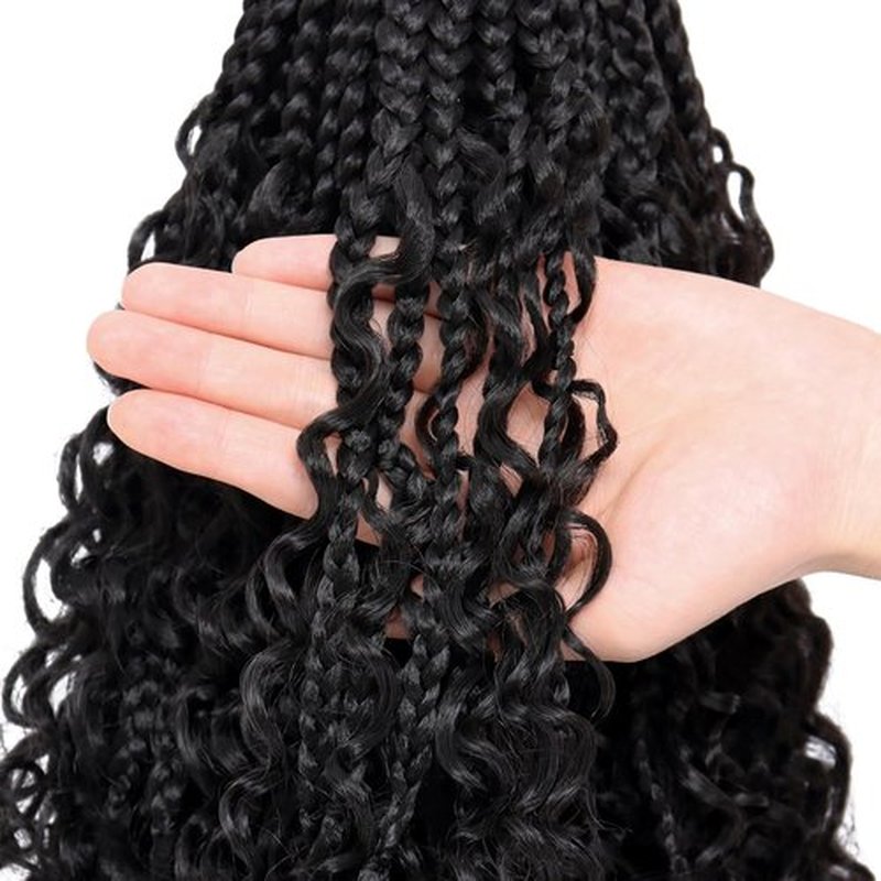 Boho Box Braids 12 Inch Crochet Hair Bohemian Crochet Box Braids with Curly Ends Goddess Box Braids Synthetic Crochet Hair for Black Women (#1B, Pack of 7))