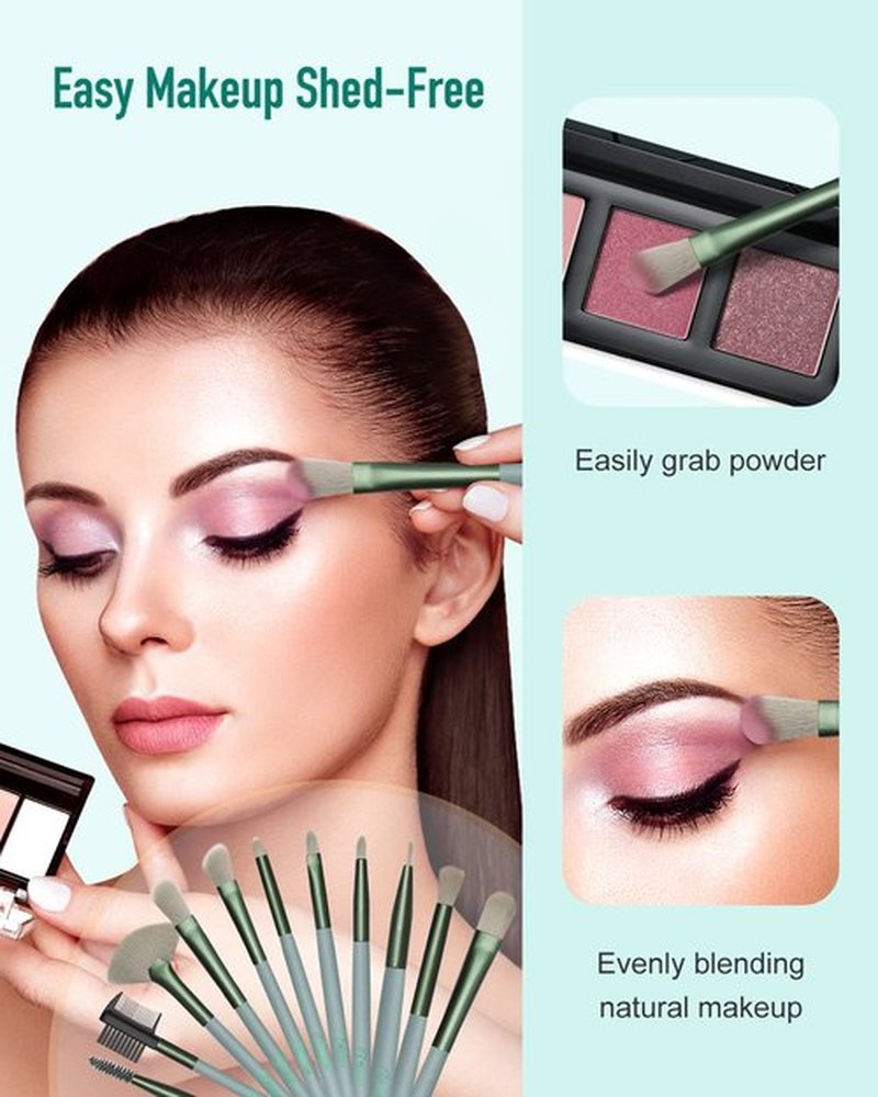 BESTOPE PRO 16 Pcs Makeup Brush Set Makeup Brushes for Eyes and Face, Blending Brush for Foundation, Premium Synthetic Powder Concealers Makeup Brushes, Eye Shadows Brushes, Eyeliner Brushes Green
