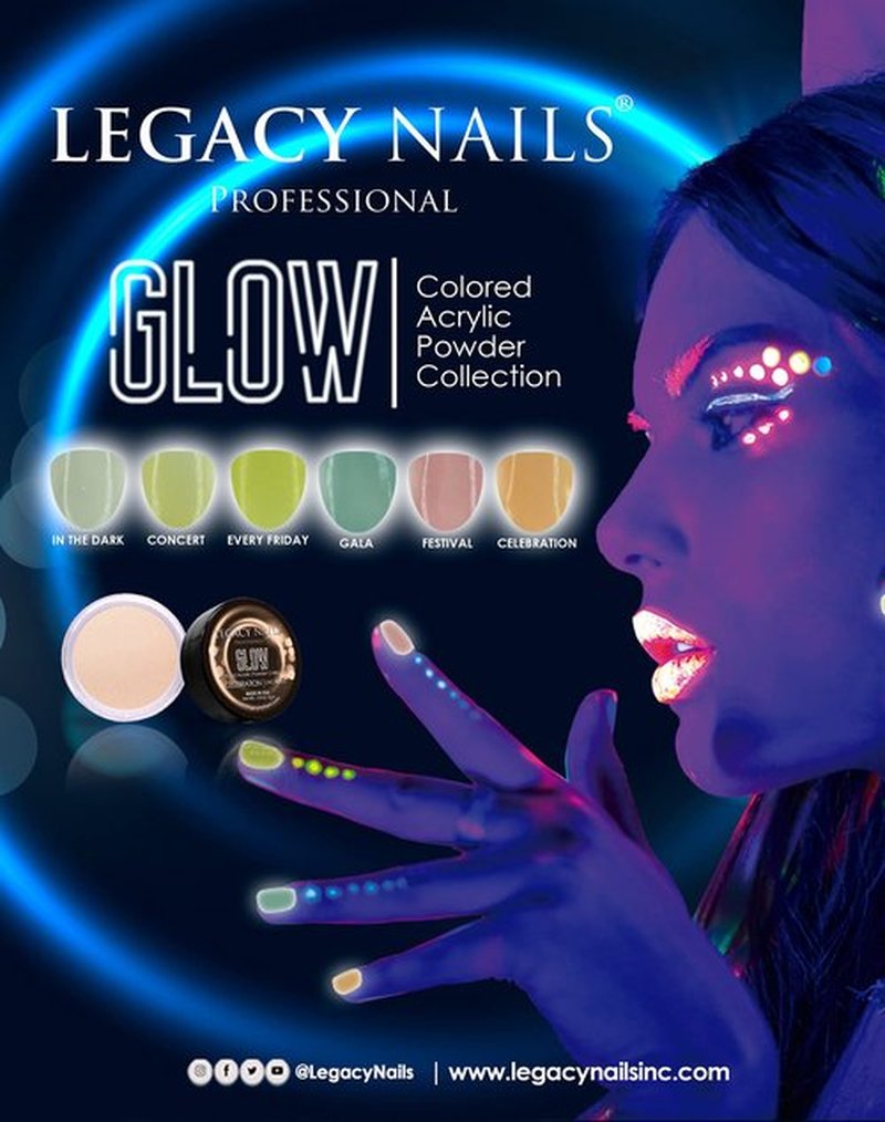 Legacy Nails Professional COLLECTION Acrylic Powder Kit 6 Colors Nail Art Set for Manicure DIY for Dip & Acrylic Nail Extensions (GLOW COLLECTION)