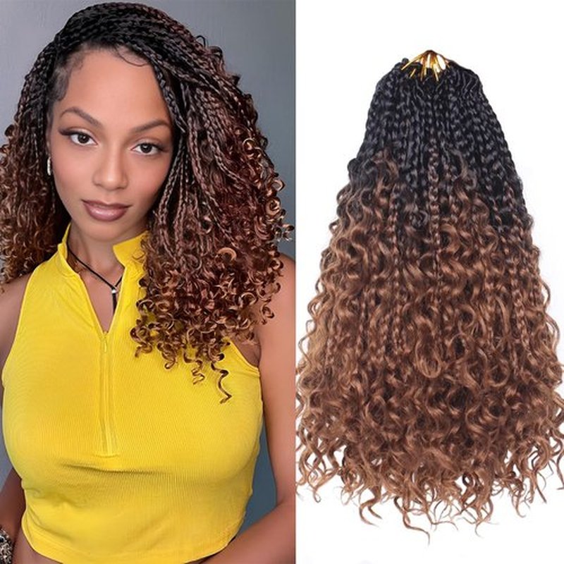 Beverlee Boho Box Braids 8 Packs Goddess Box Braids 14 Inch Bohemian Box Braids Crochet Hair Crochet Box Braids with Curly Ends Pre-looped Synthetic Crochet Hair for Black Womem