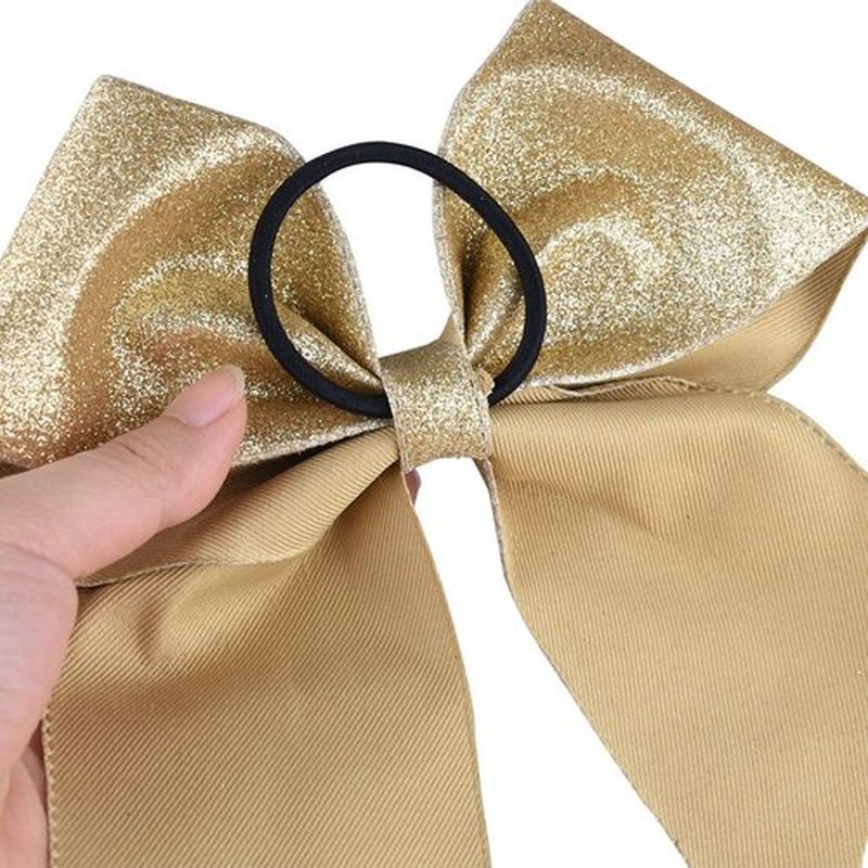 DEEKA 12 PCS 7" Large Glitter Cheer Bows Shiny Cheer Hair Bows Ponytail Holder Handmade for Cheerleader Girls Softball Sports -Gold