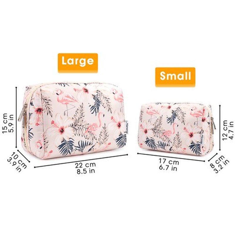 Large Makeup Bag Zipper Pouch Travel Cosmetic Organizer for Women (Large, Beige Bird)