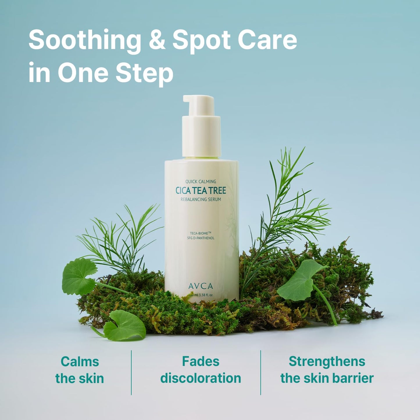 AVCA Quick Calming Cica Tea Tree Serum 100ml(3.38 fl. oz) – Niacinamide & Panthenol, Soothing for Redness and Blemish-Prone Sensitive Skin, Oil-Balancing K-Beauty