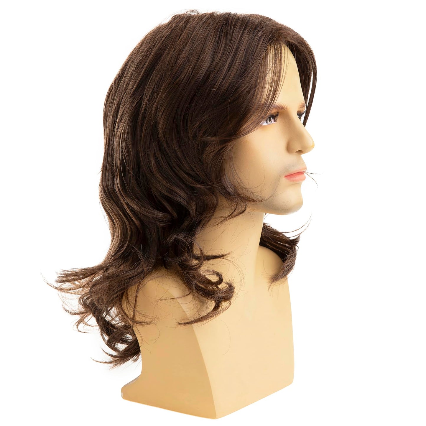 Baruisi Long Brown Wigs for Men Synthetic Layered Wavy Cosplay Party Wig