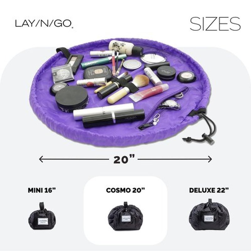 Lay-n-Go Cosmo Drawstring Makeup Bag Organizer, Water-Resistant Cosmetic Pouch for Travel, Stylish & Durable Toiletry Bag, Machine Washable, Large Capacity, 20-Inch, Purple