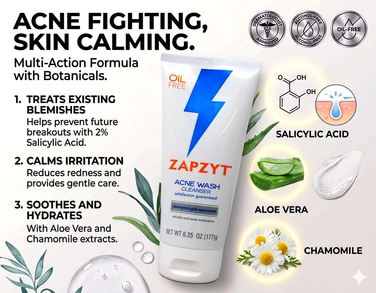 ZAPZYT Acne Wash with Salicylic Acid 6.25 oz (Pack of 3)